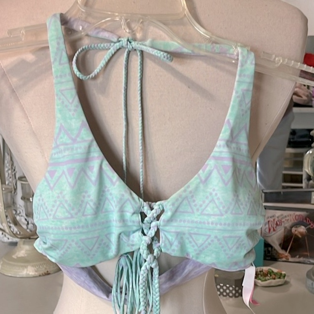 Victorias Secret Bikini Top Reversible Boho Lavender Aquamarine Tassels XS Women - Picture 8 of 15